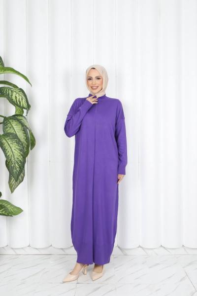 1707 önü çizgi detaylı Elbise   mor Mor