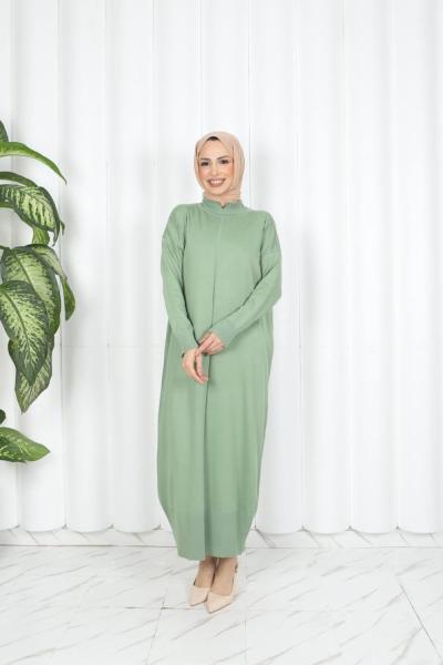 1707 önü çizgi detaylı Elbise çağla Su Yeşili