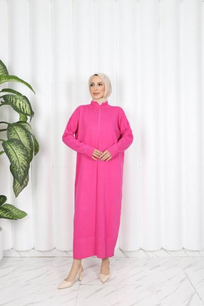 1707 önü çizgi detaylı Elbise   fuşya Fuşya