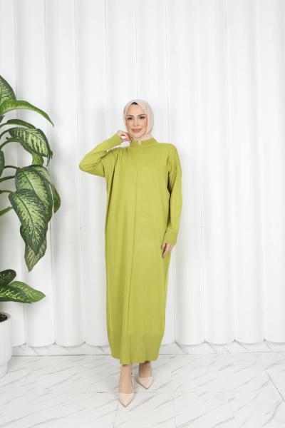 1707 önü çizgi detaylı Elbise   yağ yeşili Yağ Yeşili