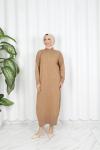 1707 önü çizgi detaylı Elbise  latte Camel