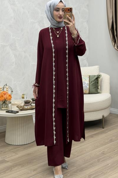 Narin 3 Lü Takım Bordo