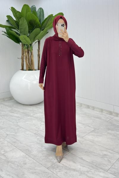 Bordo Arzu Triko Elbise Tesettür Giyim