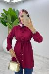Bordo Bağcıklı Gömlek Tesettür Giyim