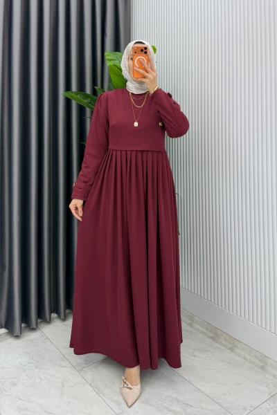 Bordo Burgu Sinem Elbise Tesettür Giyim