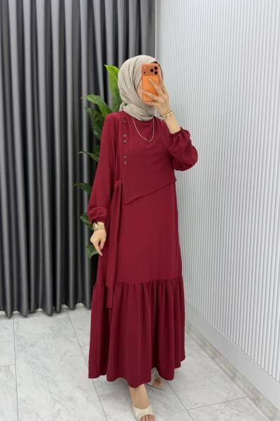 Bordo Ceyşan Elbise Premium Seri Tam Boy Tesettür Giyim