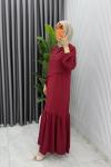 Bordo Ceyşan Elbise Premium Seri Tam Boy Tesettür Giyim