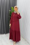 Bordo Ceyşan Elbise Premium Seri Tam Boy Tesettür Giyim