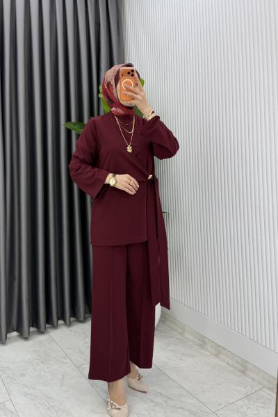 Bordo Dilay Takım Tesettür Giyim