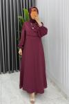 Bordo Emel Elbise Premium Seri Kuşaklı Tam Boy Tesettür Giyim