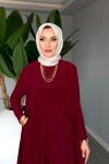 Bordo Eslem Elbise Soğuk Sendi Kumaş Cepli Tam Boy Tesettür Giyim