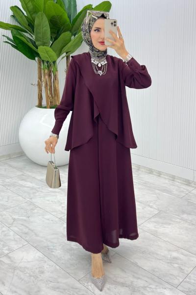 Bordo Premium Asalet Ferace Elbise Tesettür Giyim