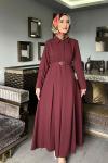 Bordo Premıum Farah Elbise Tesettür Giyim