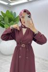 Bordo Premium Sahra Ferace Elbise Tesettür Giyim