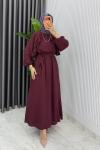Bordo Sara Elbise Premium Seri Tesettür Giyim Modal Kumaş