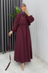 Bordo Sara Elbise Premium Seri Tesettür Giyim Modal Kumaş