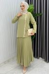 Çağla Yeşili Rabia Etek Takım Tesettür Giyim