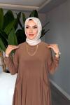 Camel Eslem Elbise Soğuk Sendi Kumaş Cepli Tam Boy Tesettür Giyim
