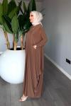 Camel Eslem Elbise Soğuk Sendi Kumaş Cepli Tam Boy Tesettür Giyim