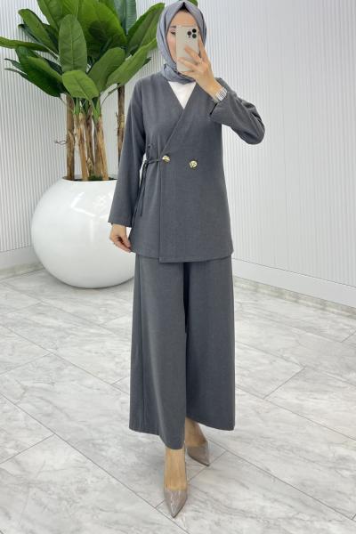 Füme  Güler Pantolonlu Takım Tesettür Giyim