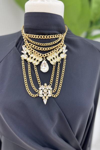 Gold Tasarım Çelik Taşlı Fırınlanmış Gerdan Kolye