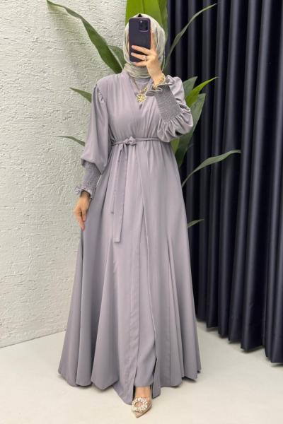 Gri  Mihra  Abaya Takım Tesettür Giyim