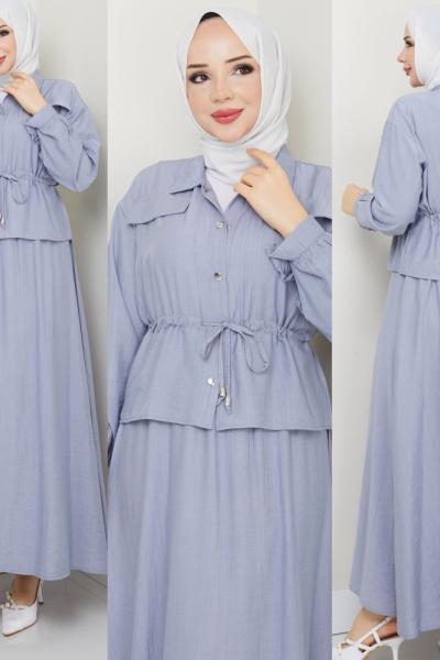 Gri Moda Etek Takım Tesettür Giyim