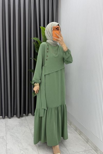 Haki Ceyşan Elbise Premium Seri Tam Boy Tesettür Giyim