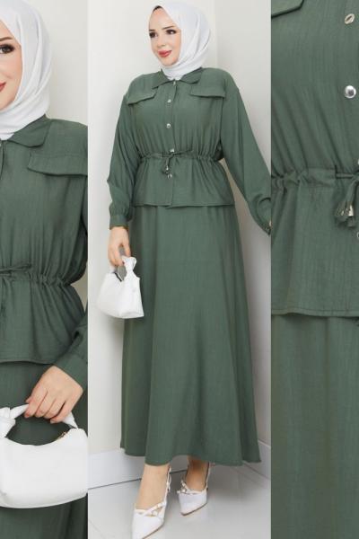 Haki Moda Etek Takım Tesettür Giyim