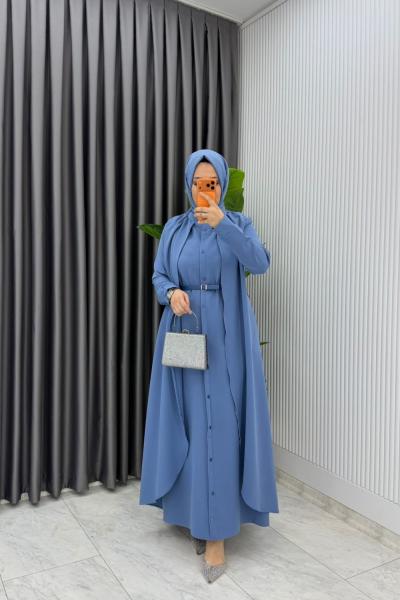 İndigo Premium Pare Elbise Ferace Tesettür Giyim