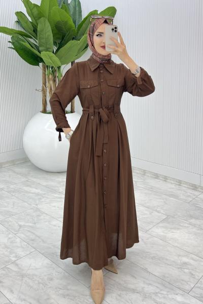 Kahve Ajda Elbise Tesettür Giyim