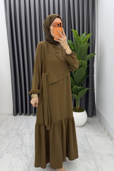 Kahve Ceyşan Elbise Premium Seri Tam Boy Tesettür Giyim