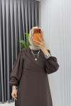 Kahve Emel Elbise Premium Seri Kuşaklı Tam Boy Tesettür Giyim