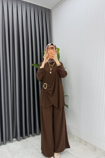 Kahve  Figen Pantolon Takım Tesettür Giyim