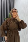 Kahve Sara Elbise Premium Seri Tesettür Giyim Modal Kumaş