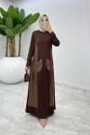 Kahverengi  Asya Deri Cepli Elbise Tesettür Giyim