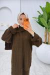 Kahverengi Premıum Atkılı Triko Takım Tesettür Giyim
