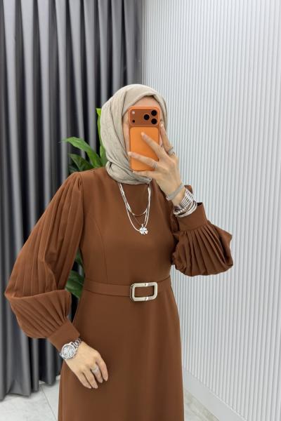 Kahverengi Nisa Elbise Tesettür Giyim