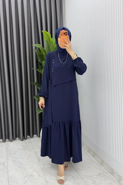 Lacivert Ceyşan Elbise Premium Seri Tam Boy Tesettür Giyim