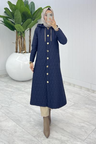Lacivert Leman Kapitone Mont Tesettür Giyim