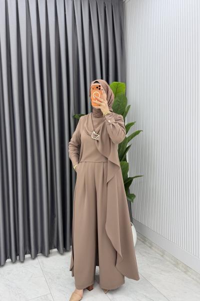 Latte Premium Ahsen Pantolonlu Takım Tesettür Giyim