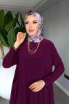 Mor Eslem Elbise Soğuk Sendi Kumaş Cepli Tam Boy Tesettür Giyim