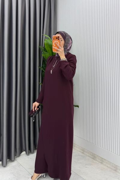 Mürdüm Kemerli Nalan Tulum Elbise Tesettür Giyim