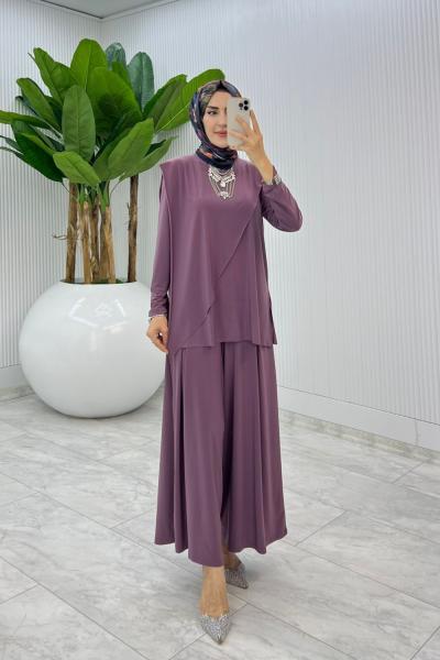 Mürdüm Asimetrik Takım Tesettür Giyim