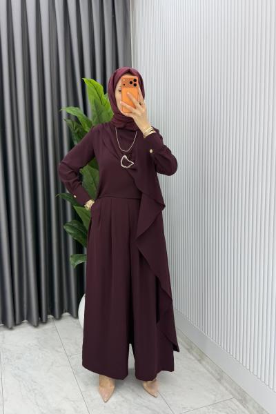 Mürdüm Nazlı Takım Premium Seri Borş Detaylı Tesettür Giyim