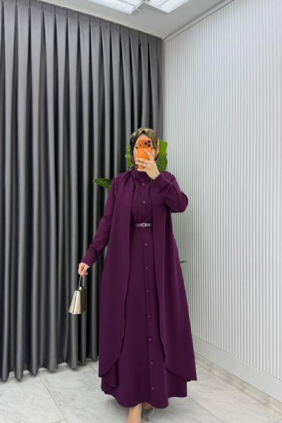 Mürdüm Premium Pare Elbise Ferace Tesettür Giyim