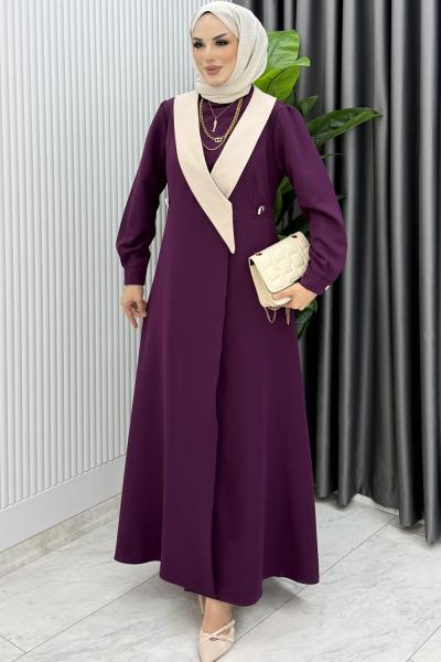 Mürdüm Yeşim Uzun Ceket Kap Ferace Tesettür Giyim