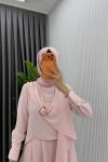 Pembe Nazlı Takım Premium Seri Borş Detaylı Tesettür Giyim