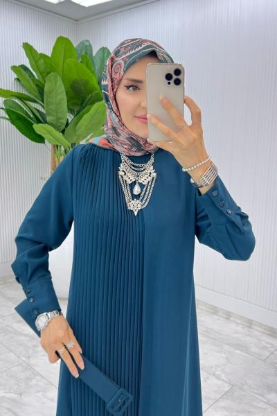 Petrol Busem Elbise Tesettür Giyim