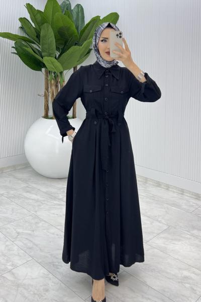 Siyah Ajda Elbise Tesettür Giyim